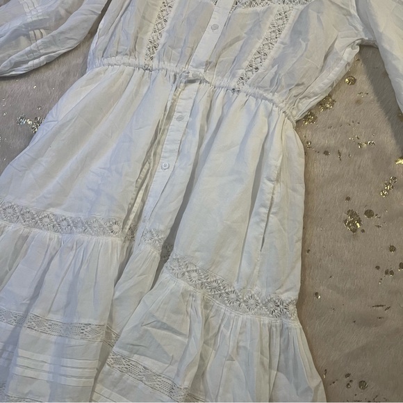 Lauren Ralph Lauren 6 White Lace Maxi Dress Button Down Cotton Long-Sleeve - Picture 5 of 13